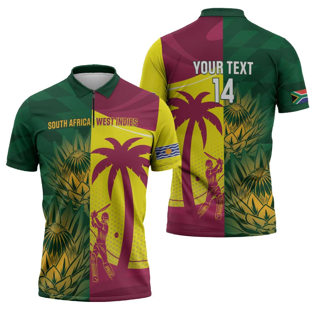 South Africa West Indies Cricket Custom Zipper Polo Shirt Proteas Windies Together - Wonder Print Shop