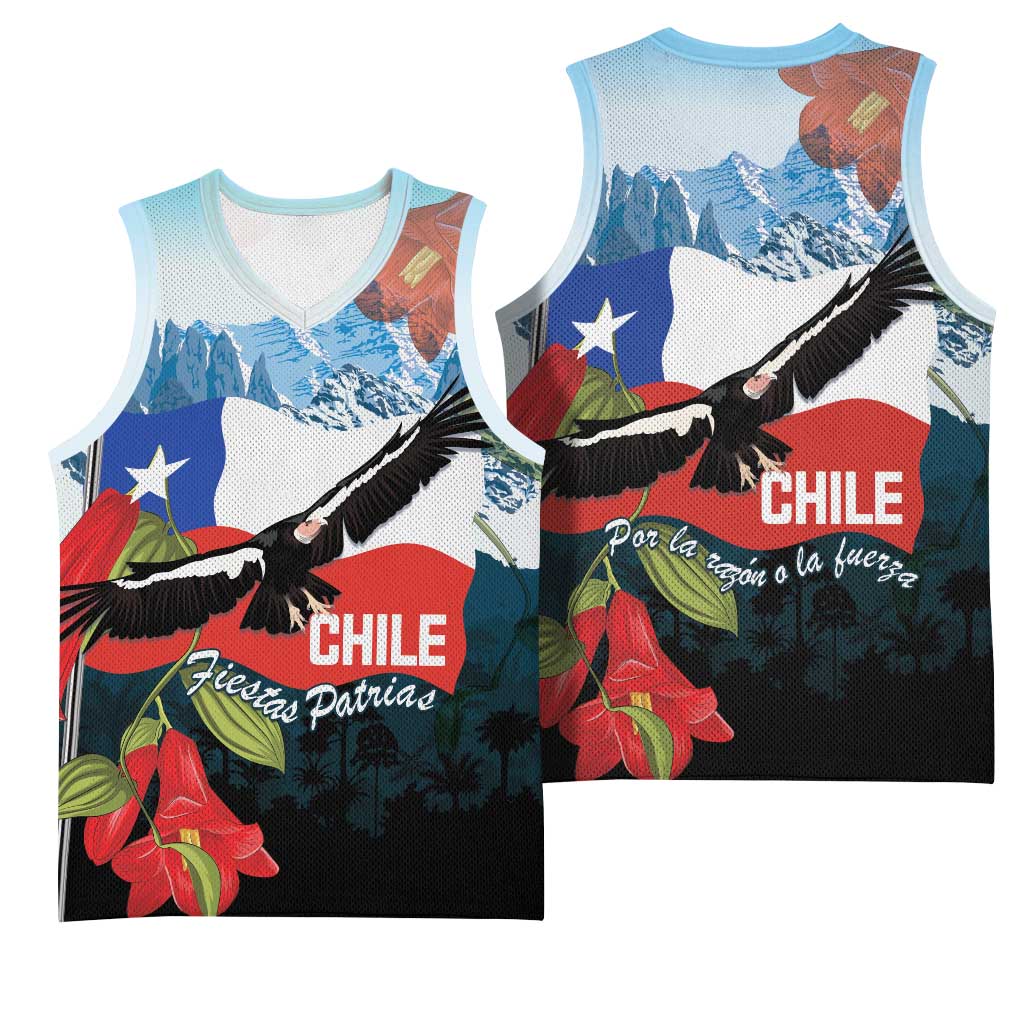 Chile Fiestas Patrias Basketball Jersey Andean Condor Andes Mountains - Wonder Print Shop