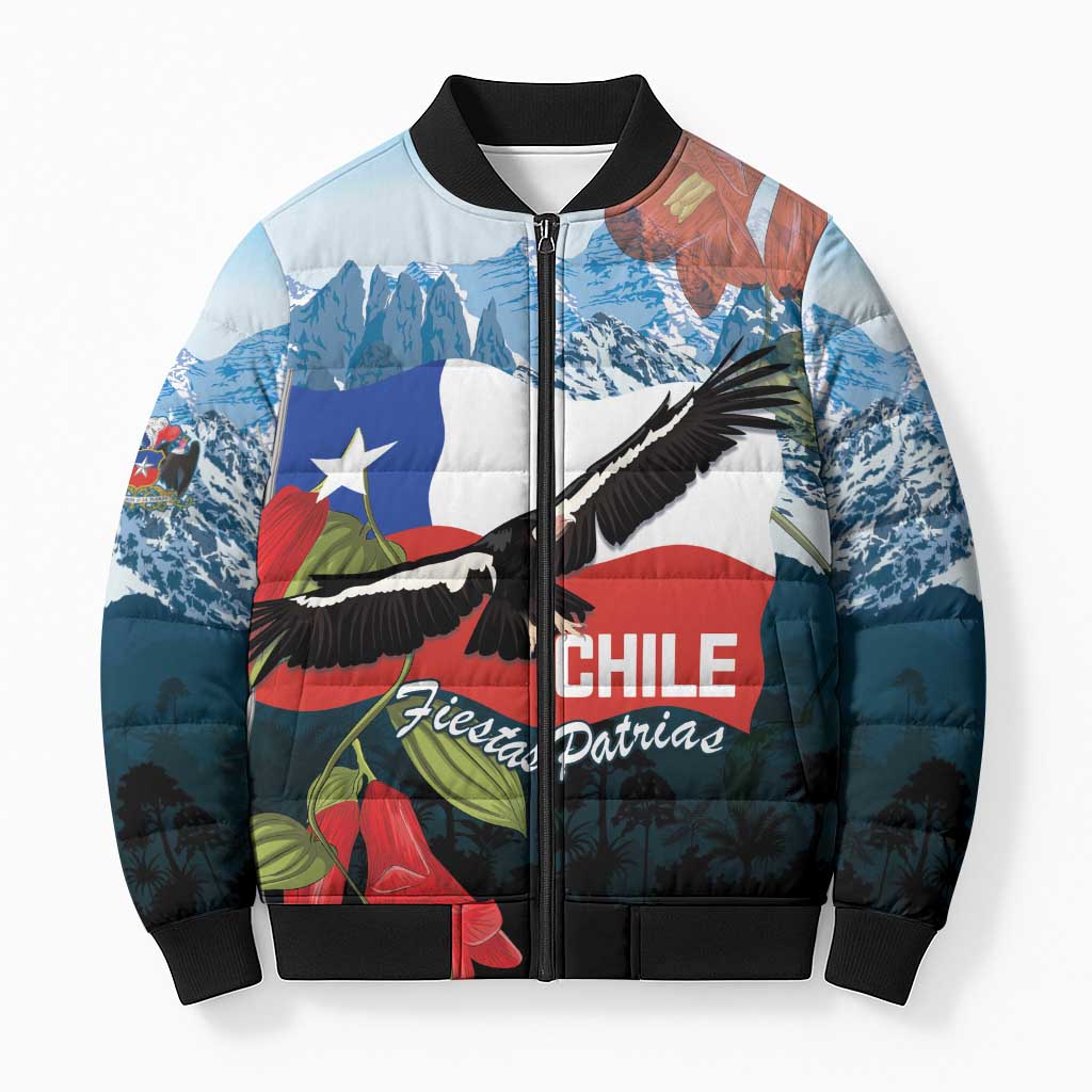 Chile Fiestas Patrias Bomber Puffer Jacket Andean Condor Andes Mountains - Wonder Print Shop