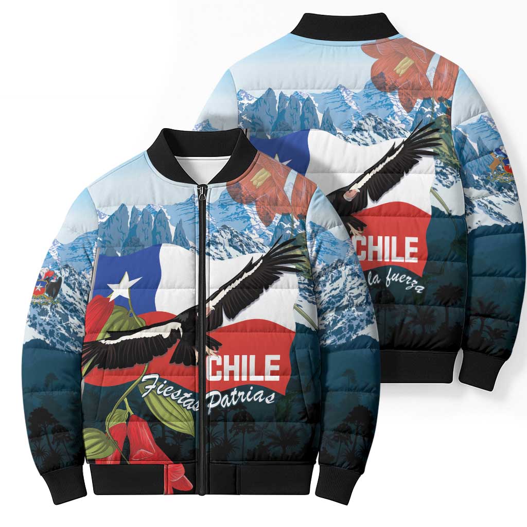 Chile Fiestas Patrias Bomber Puffer Jacket Andean Condor Andes Mountains - Wonder Print Shop