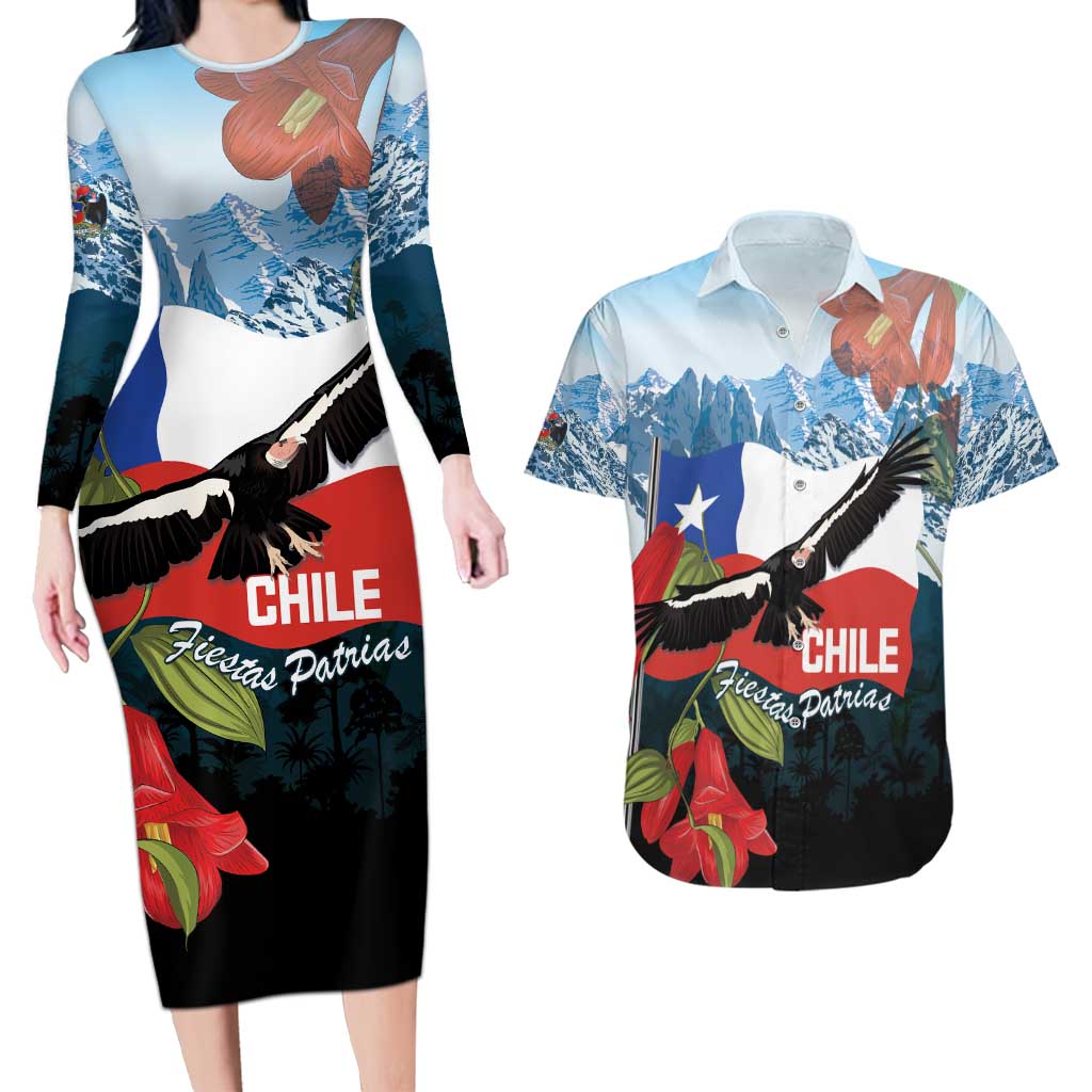 Chile Fiestas Patrias Couples Matching Long Sleeve Bodycon Dress and Hawaiian Shirt Andean Condor Andes Mountains - Wonder Print Shop