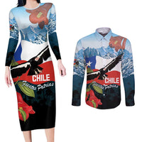 Chile Fiestas Patrias Couples Matching Long Sleeve Bodycon Dress and Long Sleeve Button Shirt Andean Condor Andes Mountains - Wonder Print Shop