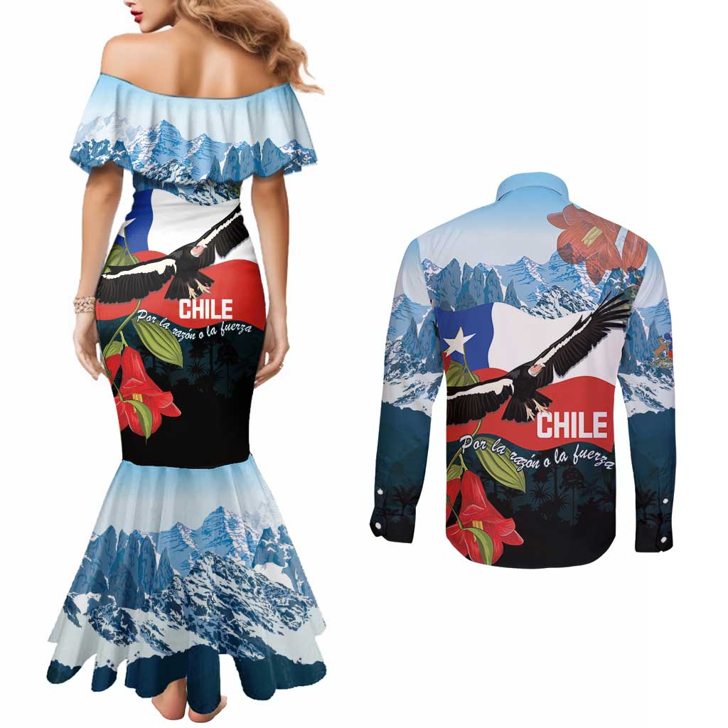 Chile Fiestas Patrias Couples Matching Mermaid Dress and Long Sleeve Button Shirt Andean Condor Andes Mountains - Wonder Print Shop