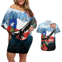 Chile Fiestas Patrias Couples Matching Off Shoulder Short Dress and Hawaiian Shirt Andean Condor Andes Mountains - Wonder Print Shop
