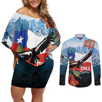 Chile Fiestas Patrias Couples Matching Off Shoulder Short Dress and Long Sleeve Button Shirt Andean Condor Andes Mountains - Wonder Print Shop