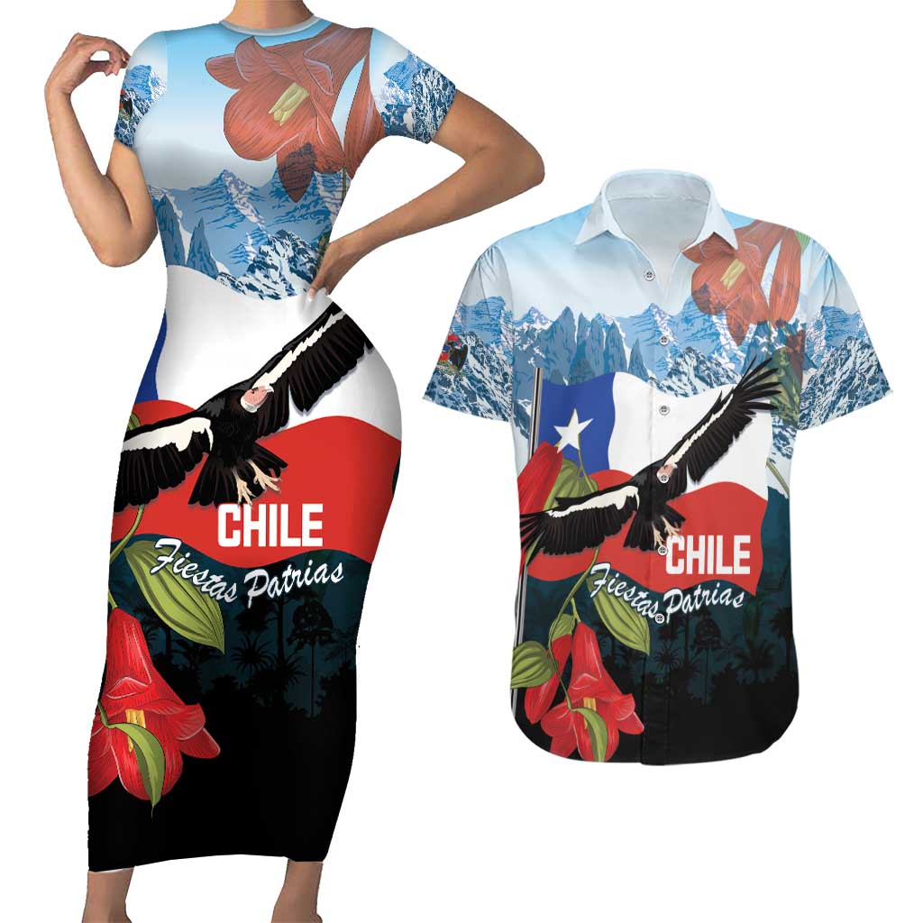 Chile Fiestas Patrias Couples Matching Short Sleeve Bodycon Dress and Hawaiian Shirt Andean Condor Andes Mountains - Wonder Print Shop