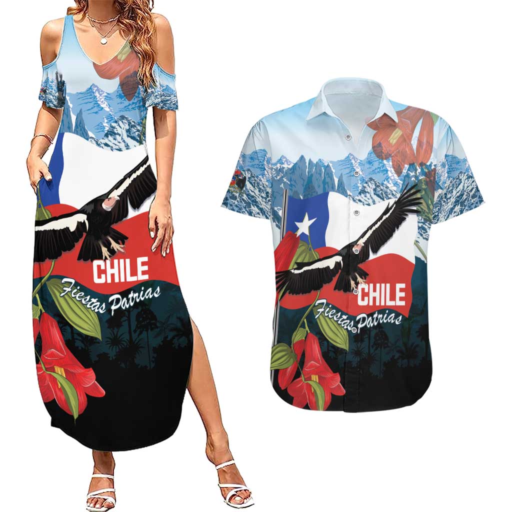 Chile Fiestas Patrias Couples Matching Summer Maxi Dress and Hawaiian Shirt Andean Condor Andes Mountains - Wonder Print Shop