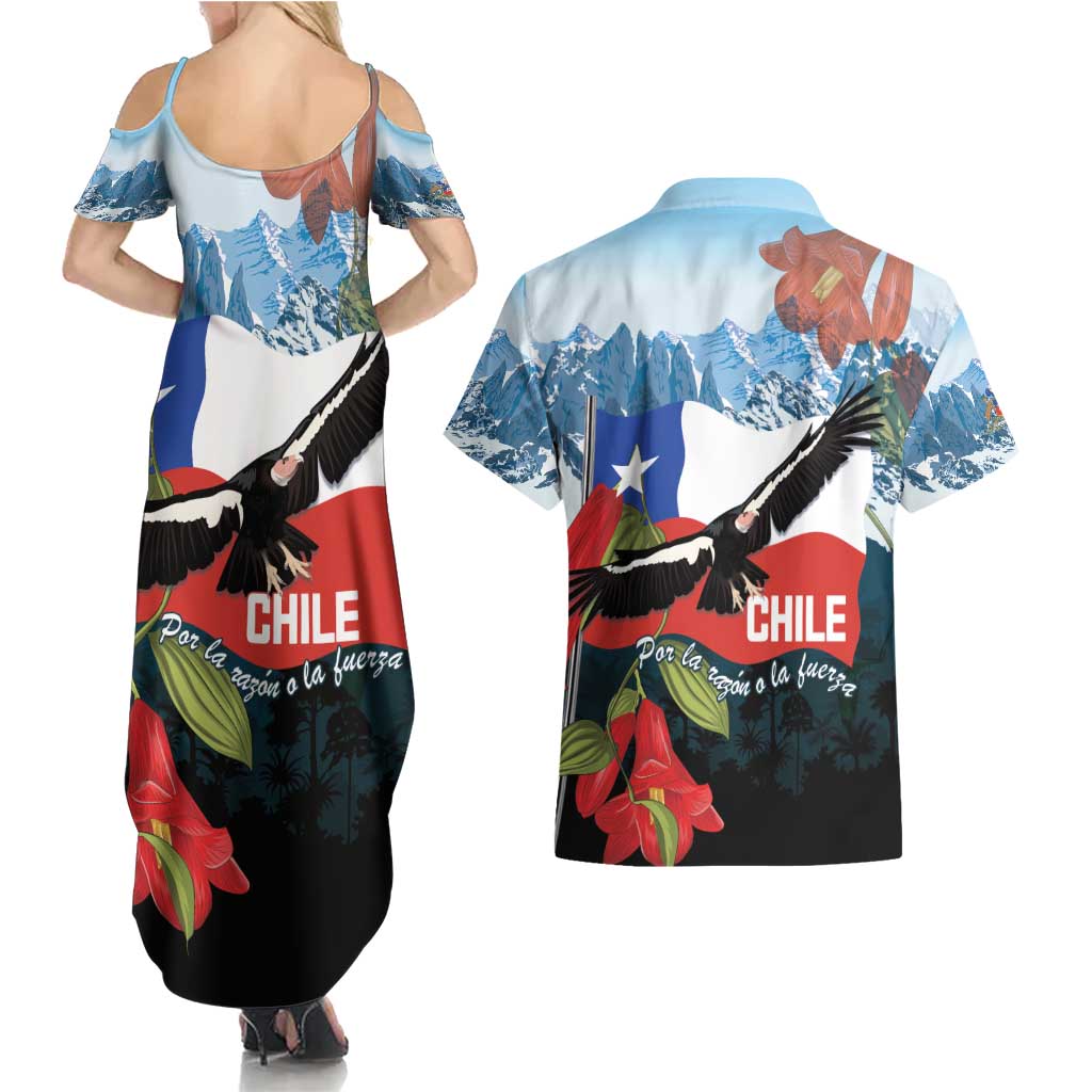 Chile Fiestas Patrias Couples Matching Summer Maxi Dress and Hawaiian Shirt Andean Condor Andes Mountains - Wonder Print Shop