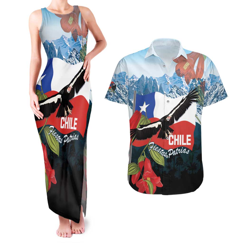 Chile Fiestas Patrias Couples Matching Tank Maxi Dress and Hawaiian Shirt Andean Condor Andes Mountains - Wonder Print Shop