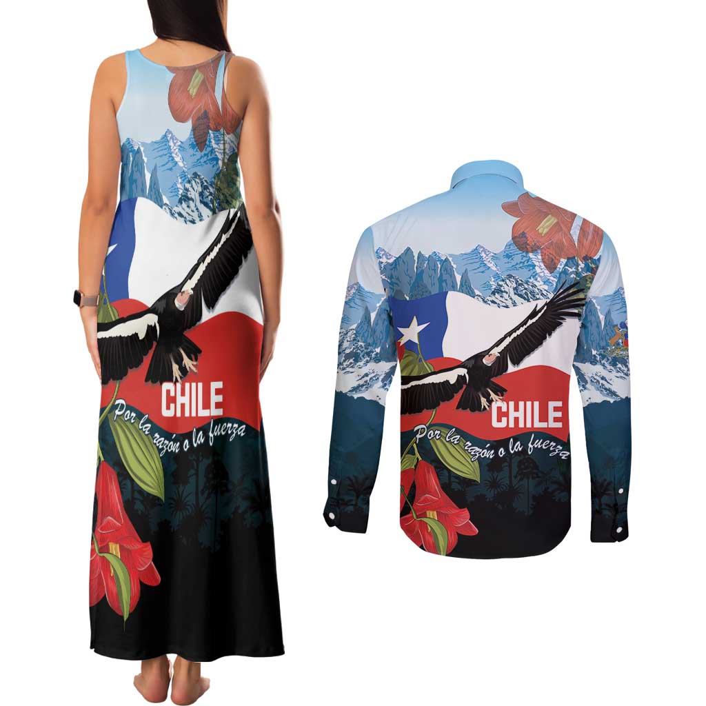 Chile Fiestas Patrias Couples Matching Tank Maxi Dress and Long Sleeve Button Shirt Andean Condor Andes Mountains - Wonder Print Shop