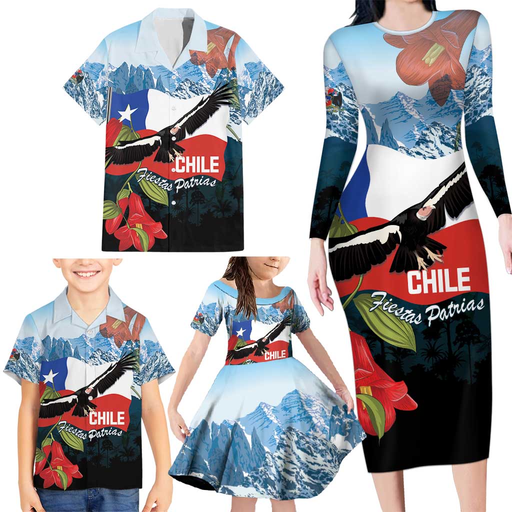 Chile Fiestas Patrias Family Matching Long Sleeve Bodycon Dress and Hawaiian Shirt Andean Condor Andes Mountains - Wonder Print Shop