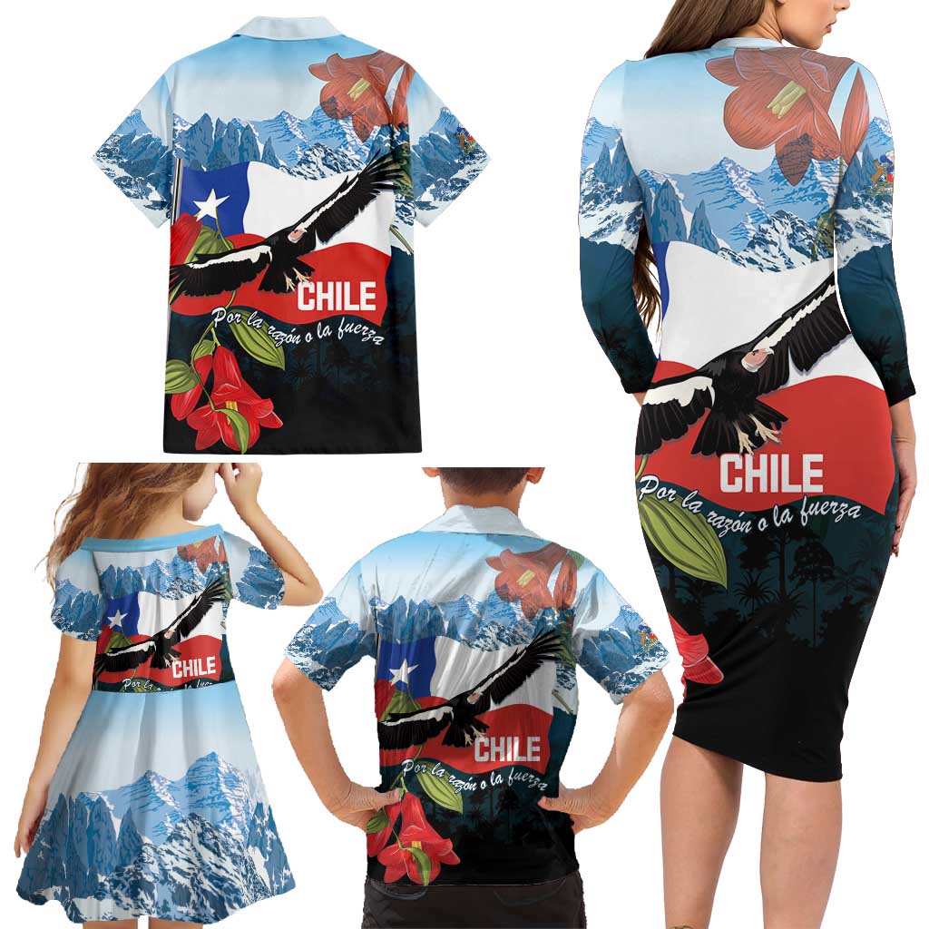 Chile Fiestas Patrias Family Matching Long Sleeve Bodycon Dress and Hawaiian Shirt Andean Condor Andes Mountains - Wonder Print Shop