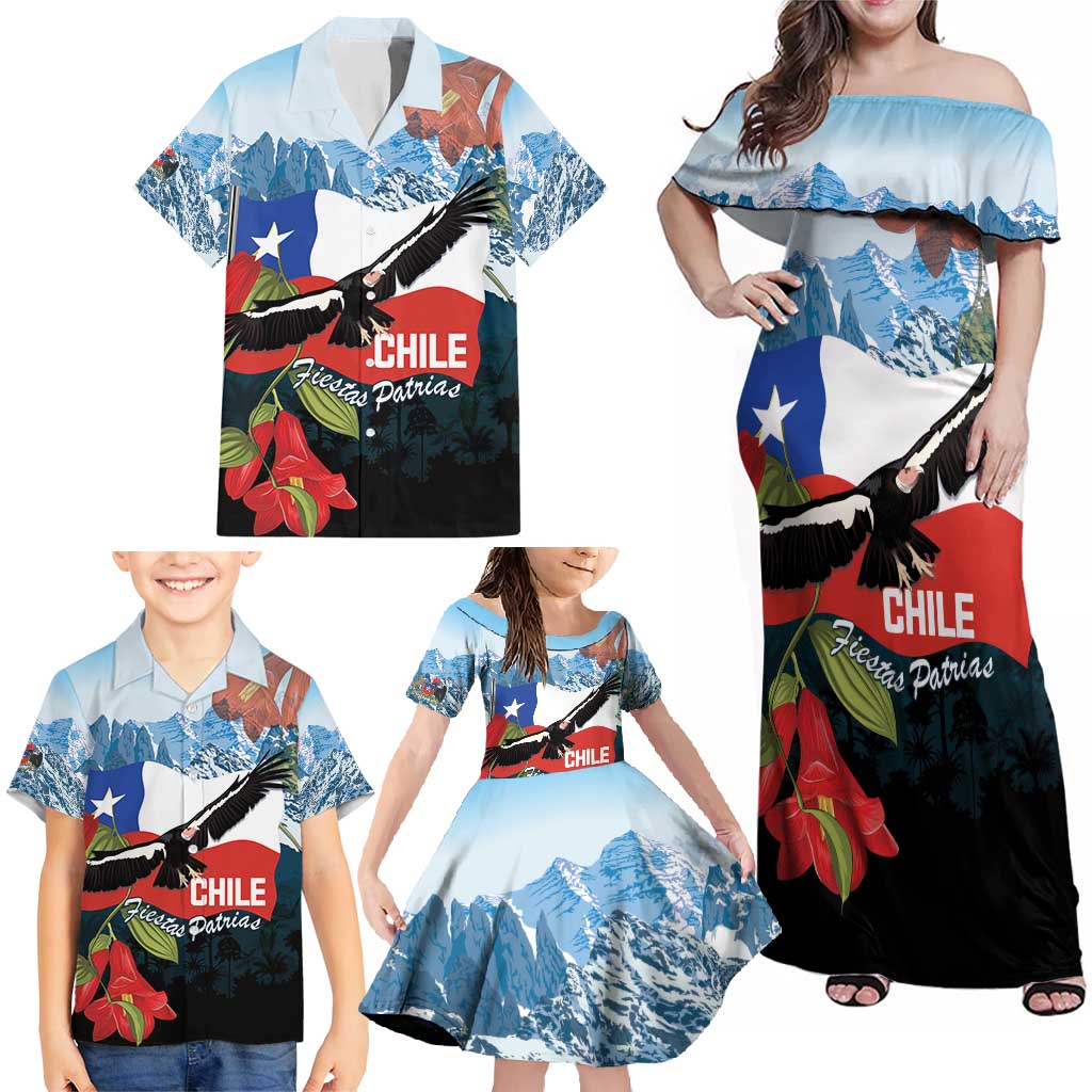 Chile Fiestas Patrias Family Matching Off Shoulder Maxi Dress and Hawaiian Shirt Andean Condor Andes Mountains - Wonder Print Shop