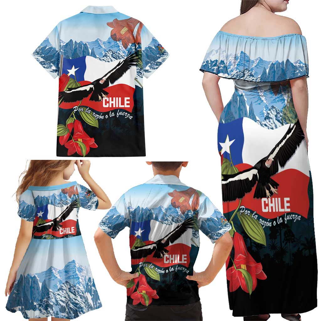 Chile Fiestas Patrias Family Matching Off Shoulder Maxi Dress and Hawaiian Shirt Andean Condor Andes Mountains - Wonder Print Shop