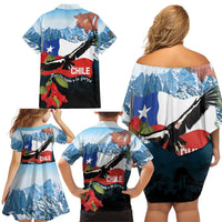 Chile Fiestas Patrias Family Matching Off Shoulder Short Dress and Hawaiian Shirt Andean Condor Andes Mountains - Wonder Print Shop