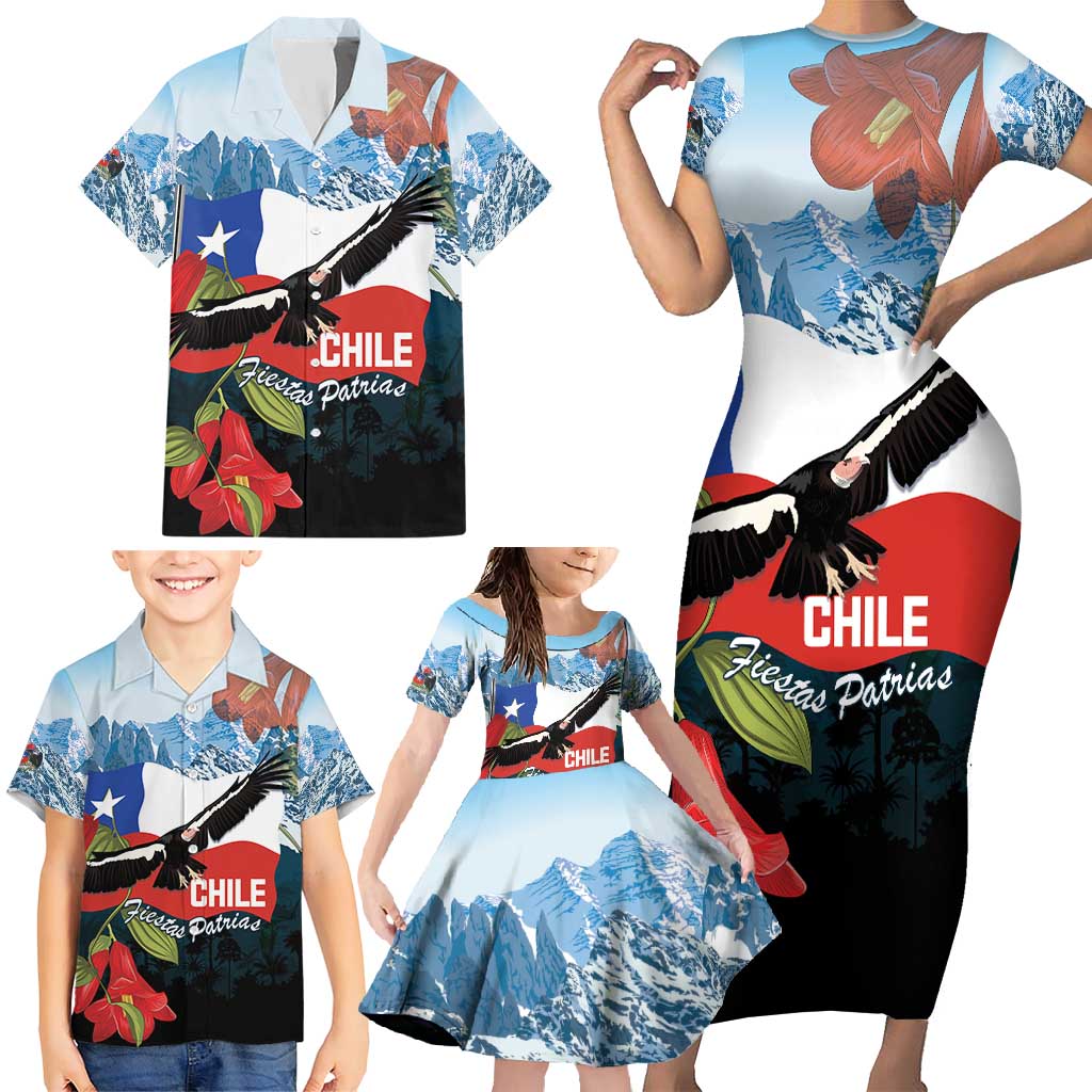 Chile Fiestas Patrias Family Matching Short Sleeve Bodycon Dress and Hawaiian Shirt Andean Condor Andes Mountains - Wonder Print Shop