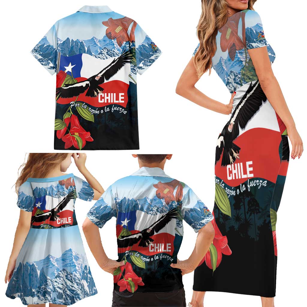 Chile Fiestas Patrias Family Matching Short Sleeve Bodycon Dress and Hawaiian Shirt Andean Condor Andes Mountains - Wonder Print Shop