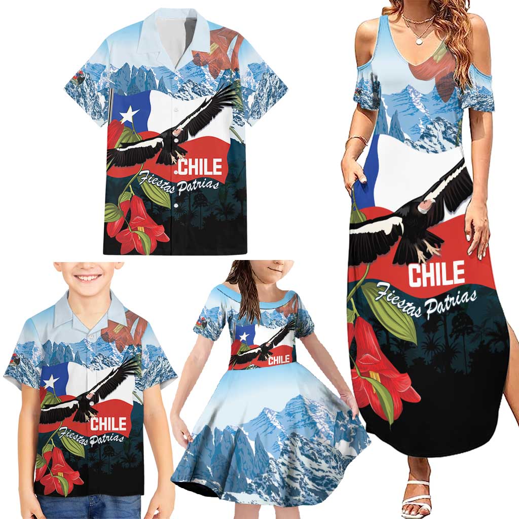 Chile Fiestas Patrias Family Matching Summer Maxi Dress and Hawaiian Shirt Andean Condor Andes Mountains - Wonder Print Shop