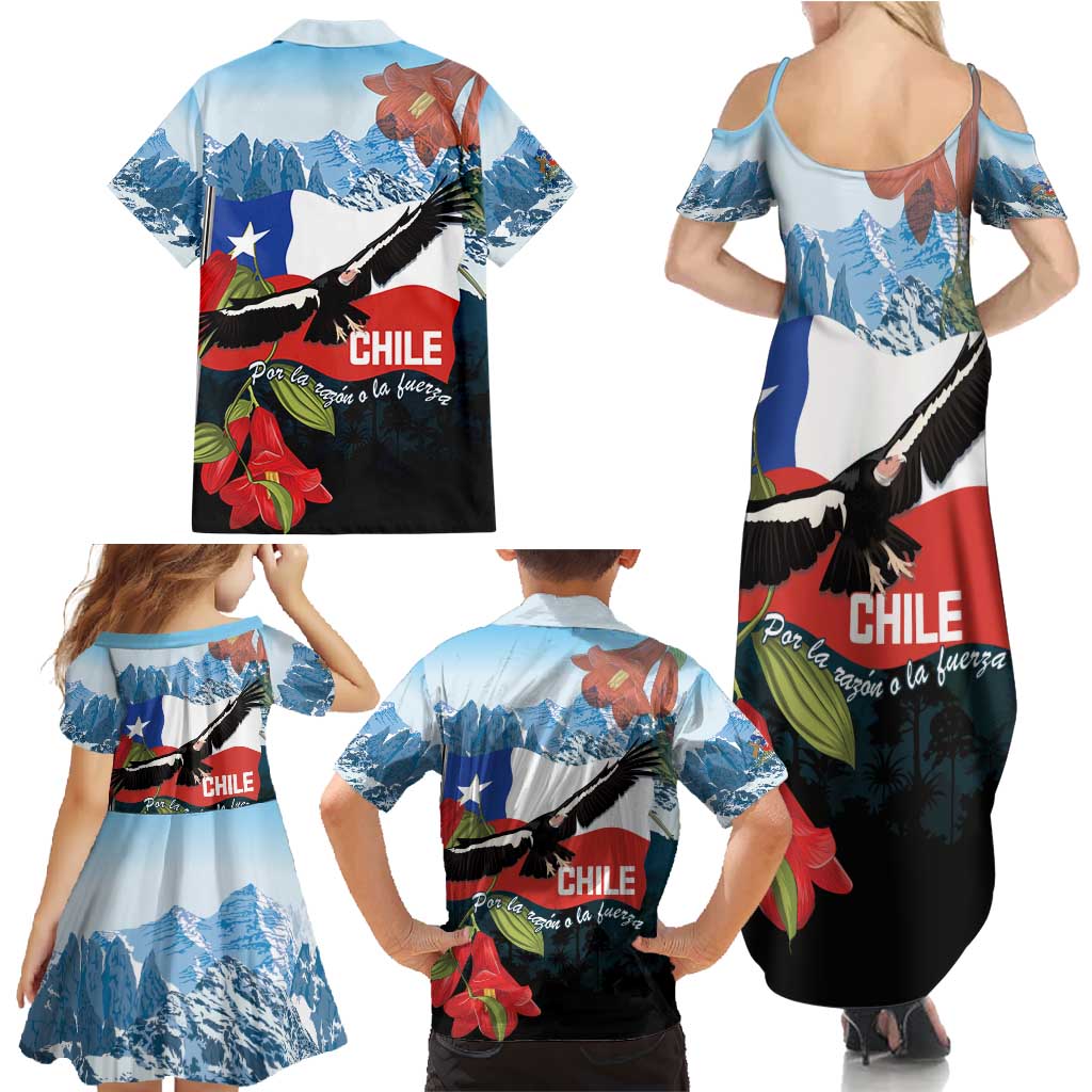 Chile Fiestas Patrias Family Matching Summer Maxi Dress and Hawaiian Shirt Andean Condor Andes Mountains - Wonder Print Shop