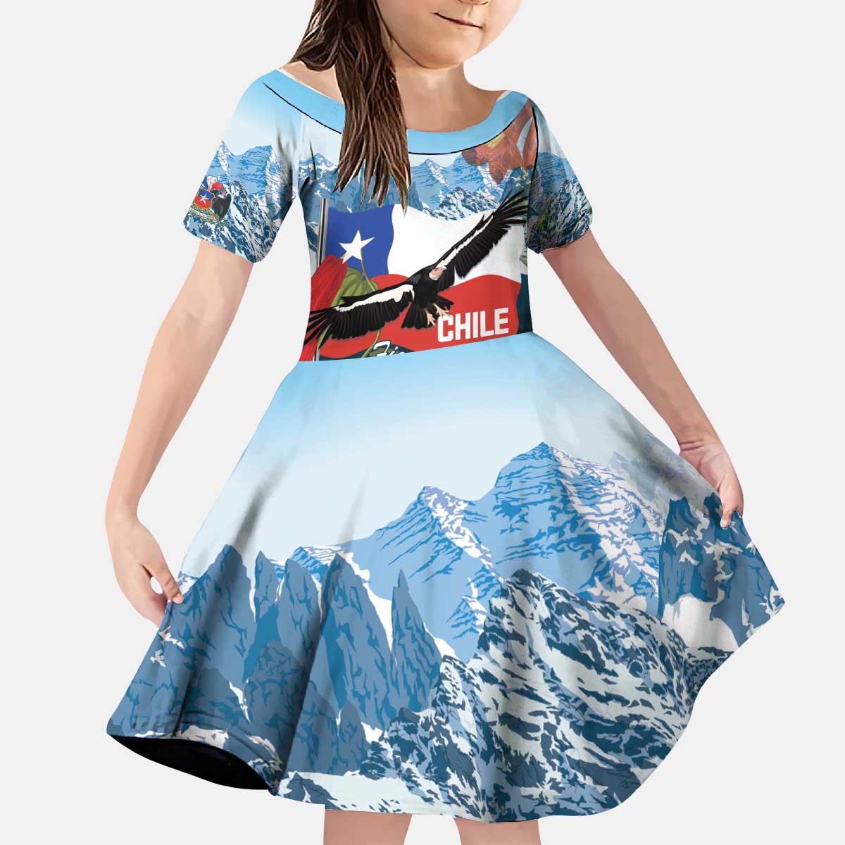 Chile Fiestas Patrias Kid Short Sleeve Dress Andean Condor Andes Mountains - Wonder Print Shop