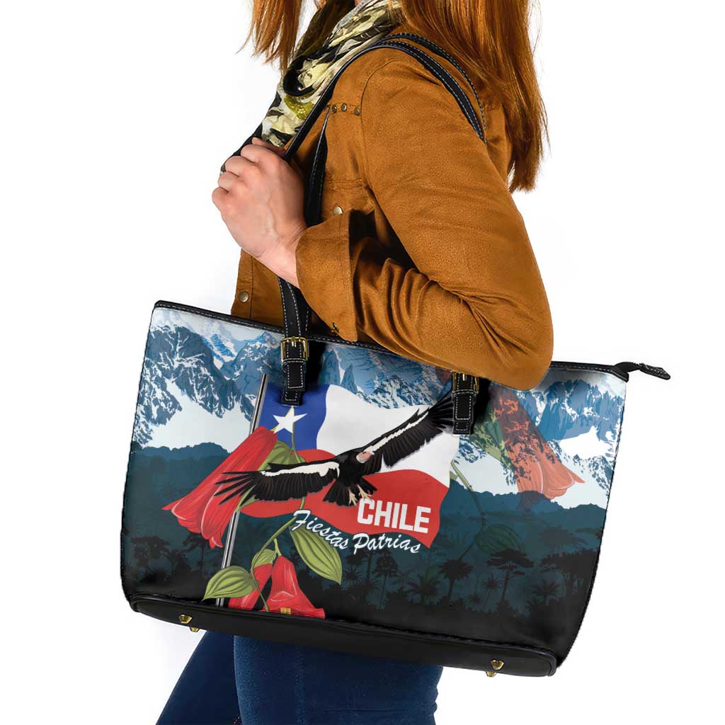 Chile Fiestas Patrias Leather Tote Bag Andean Condor Andes Mountains - Wonder Print Shop