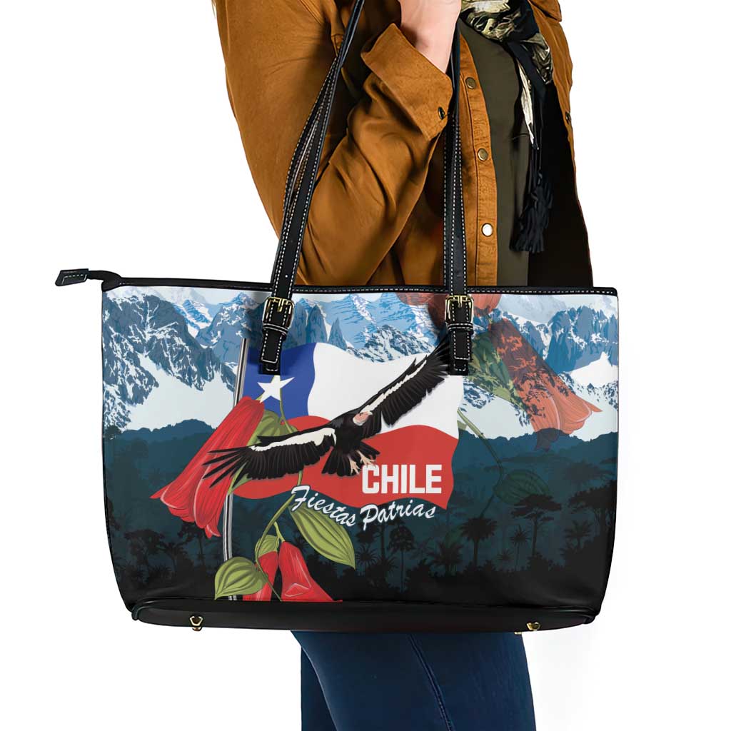Chile Fiestas Patrias Leather Tote Bag Andean Condor Andes Mountains - Wonder Print Shop
