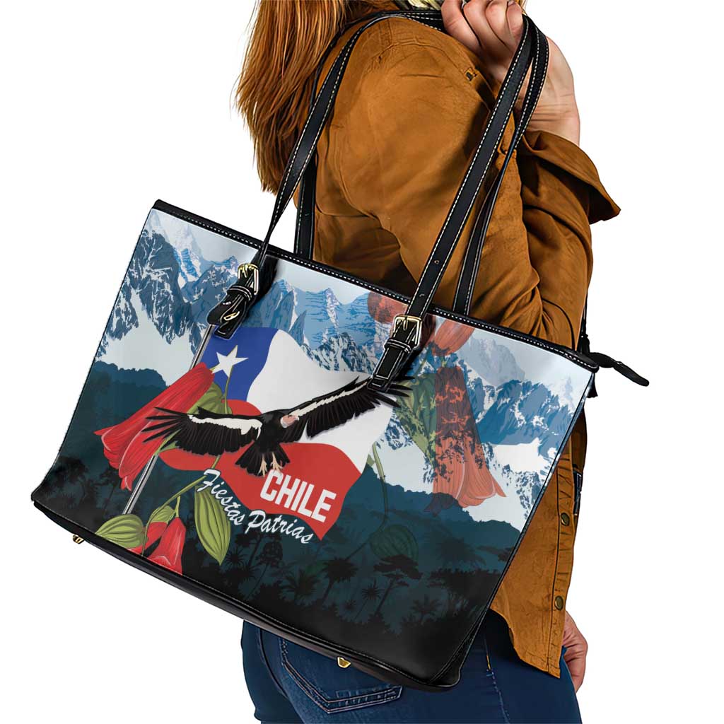 Chile Fiestas Patrias Leather Tote Bag Andean Condor Andes Mountains - Wonder Print Shop