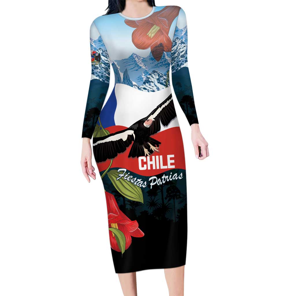 Chile Fiestas Patrias Long Sleeve Bodycon Dress Andean Condor Andes Mountains - Wonder Print Shop