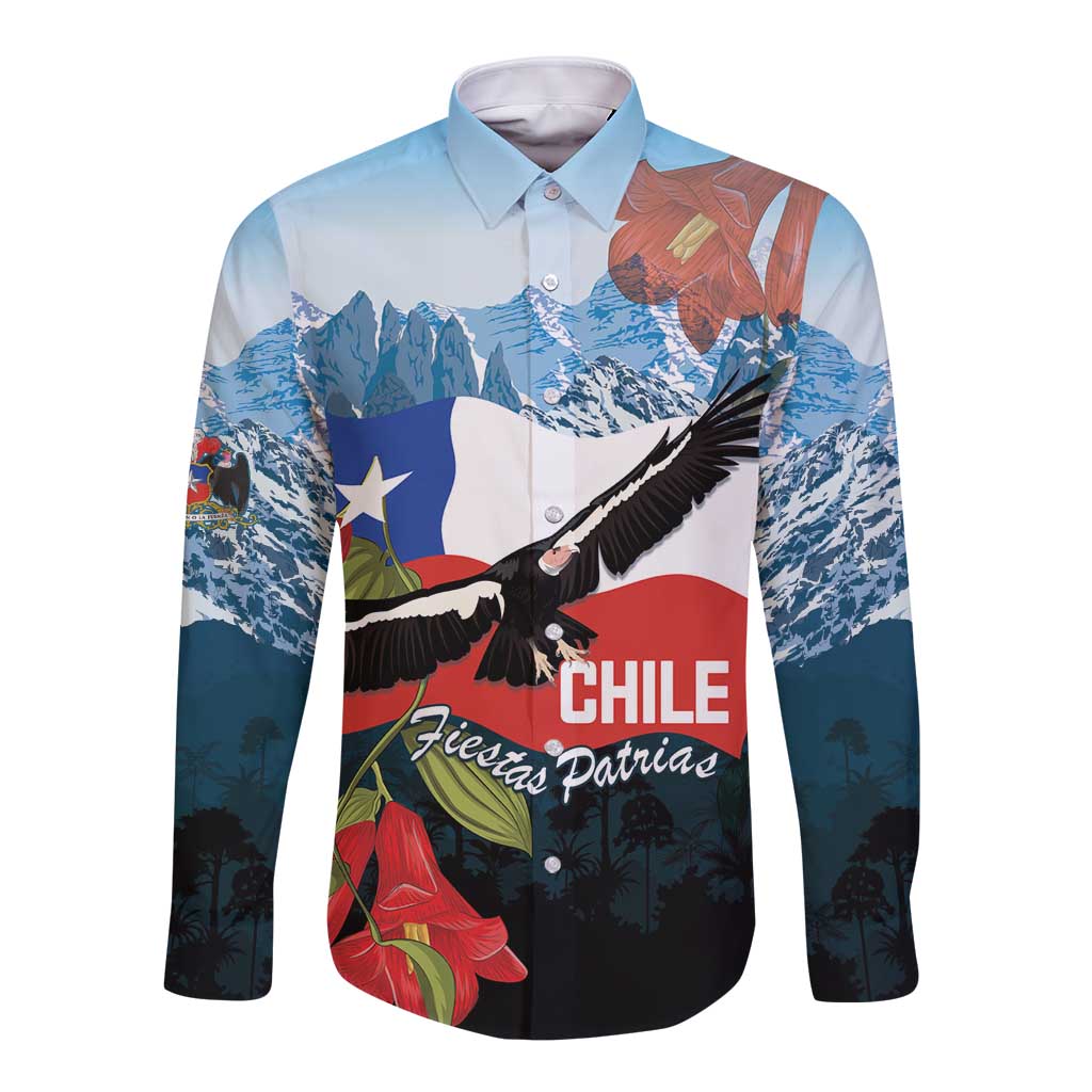 Chile Fiestas Patrias Long Sleeve Button Shirt Andean Condor Andes Mountains - Wonder Print Shop