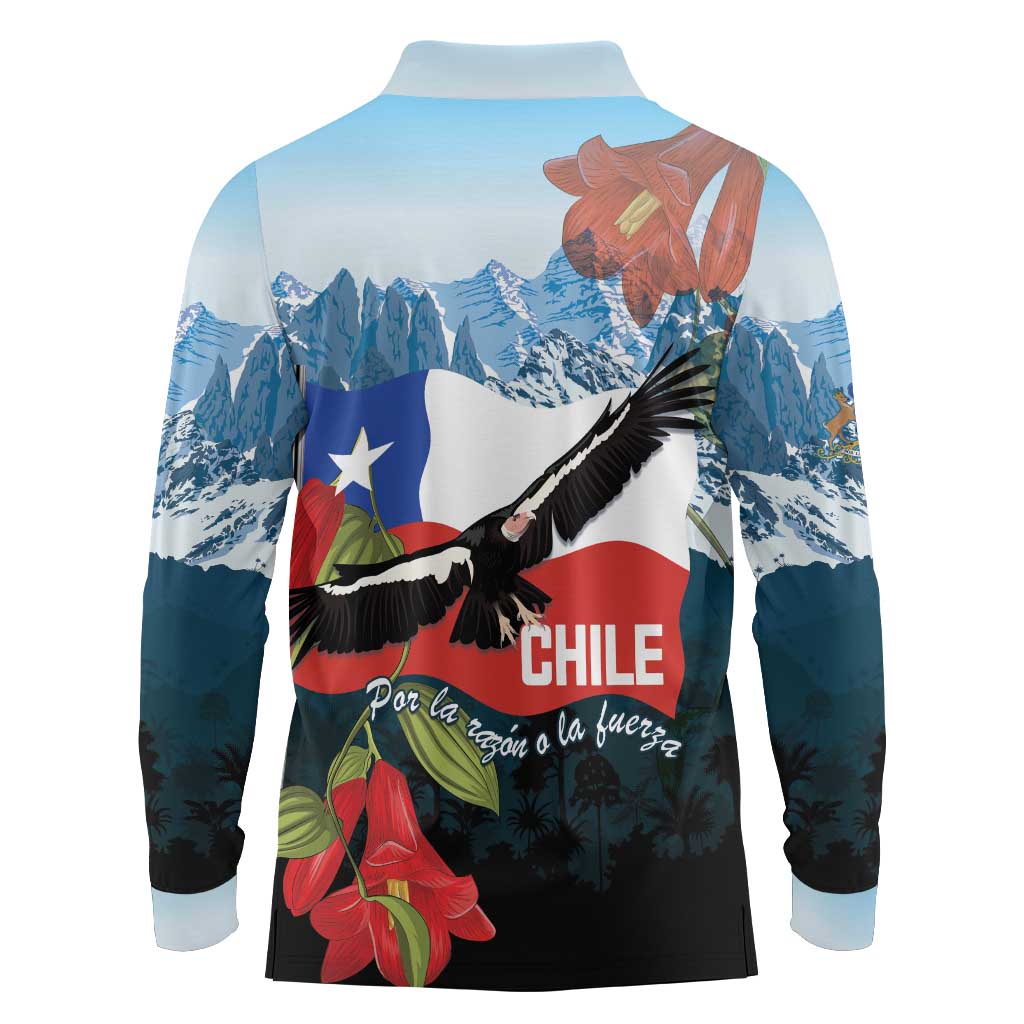 Chile Fiestas Patrias Long Sleeve Polo Shirt Andean Condor Andes Mountains - Wonder Print Shop
