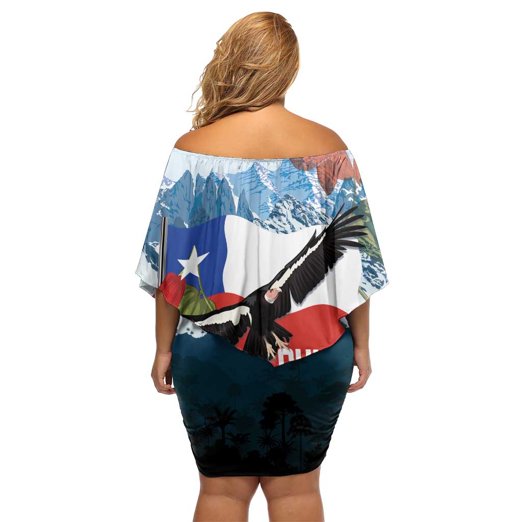 Chile Fiestas Patrias Off Shoulder Short Dress Andean Condor Andes Mountains - Wonder Print Shop