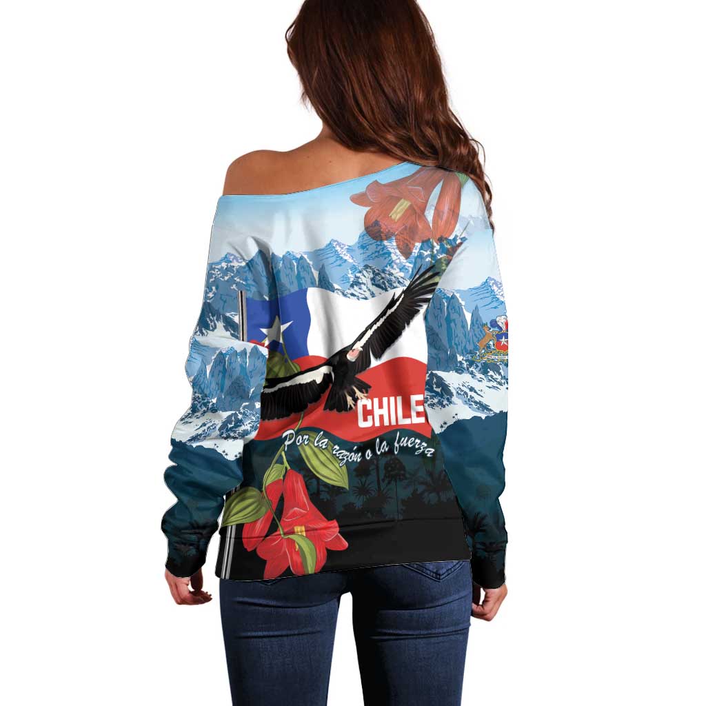 Chile Fiestas Patrias Off Shoulder Sweater Andean Condor Andes Mountains - Wonder Print Shop