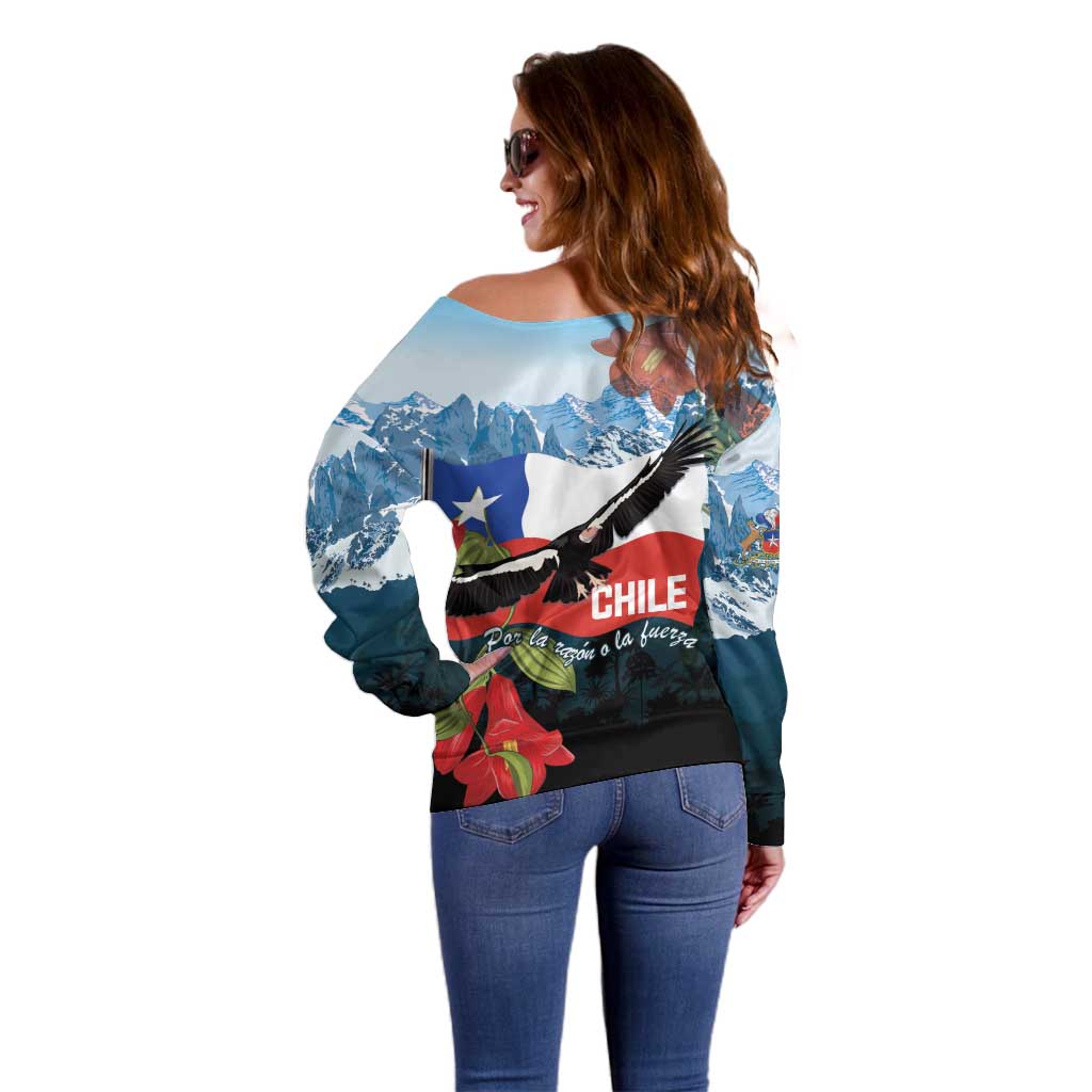 Chile Fiestas Patrias Off Shoulder Sweater Andean Condor Andes Mountains - Wonder Print Shop