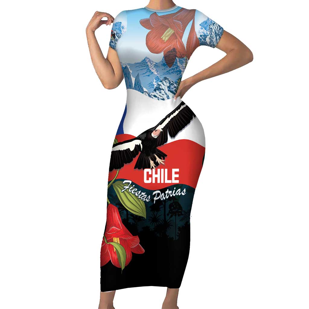 Chile Fiestas Patrias Short Sleeve Bodycon Dress Andean Condor Andes Mountains - Wonder Print Shop