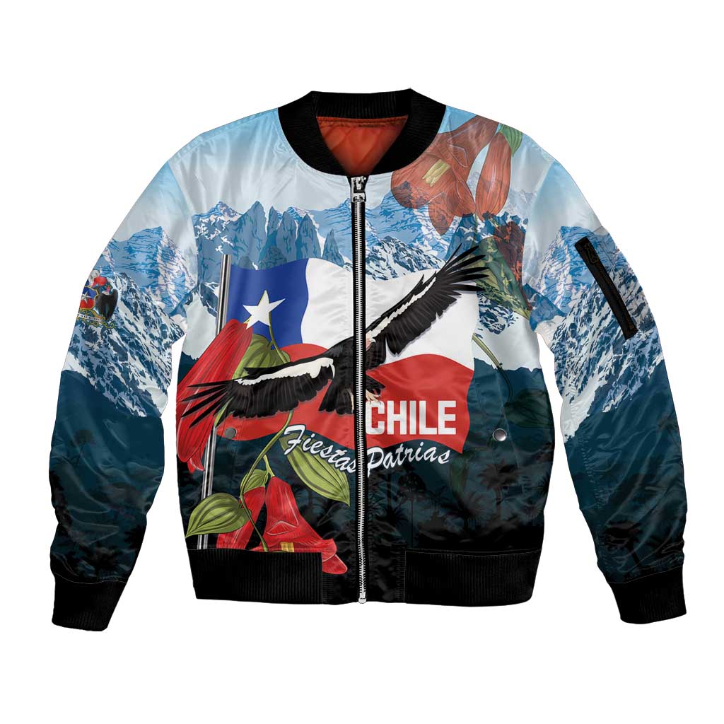 Chile Fiestas Patrias Sleeve Zip Bomber Jacket Andean Condor Andes Mountains - Wonder Print Shop