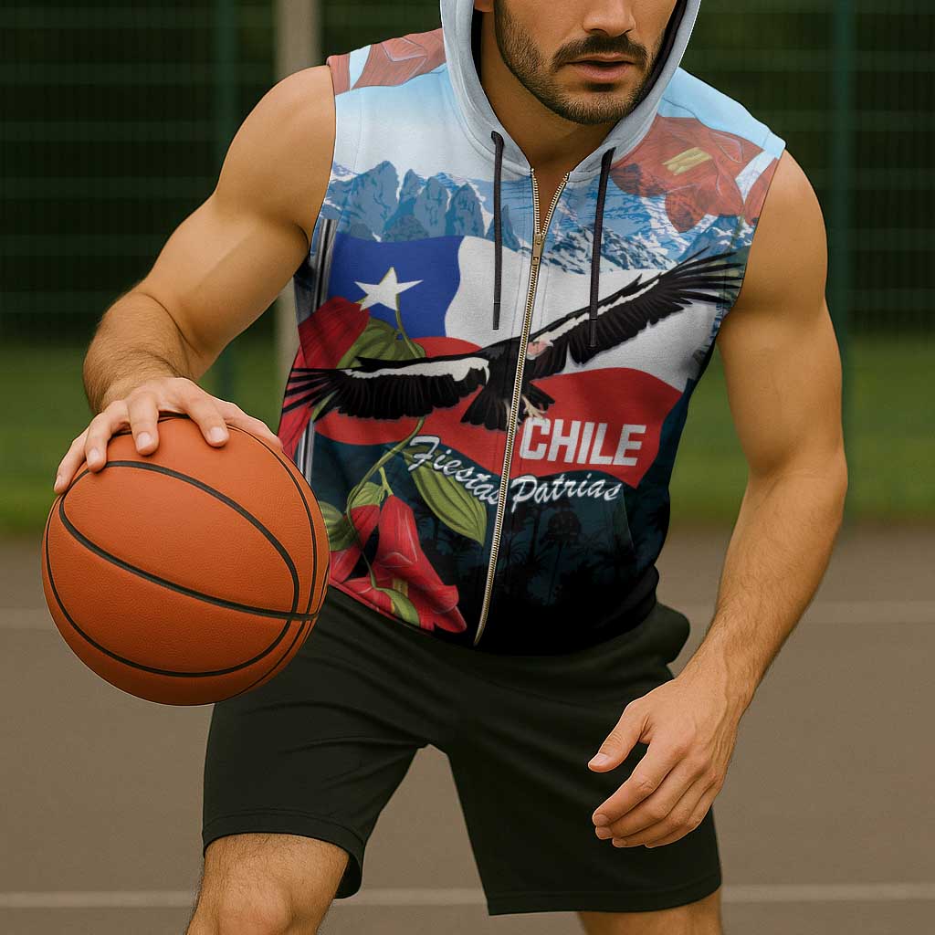 Chile Fiestas Patrias Sleeveless Zip Hoodie Andean Condor Andes Mountains - Wonder Print Shop