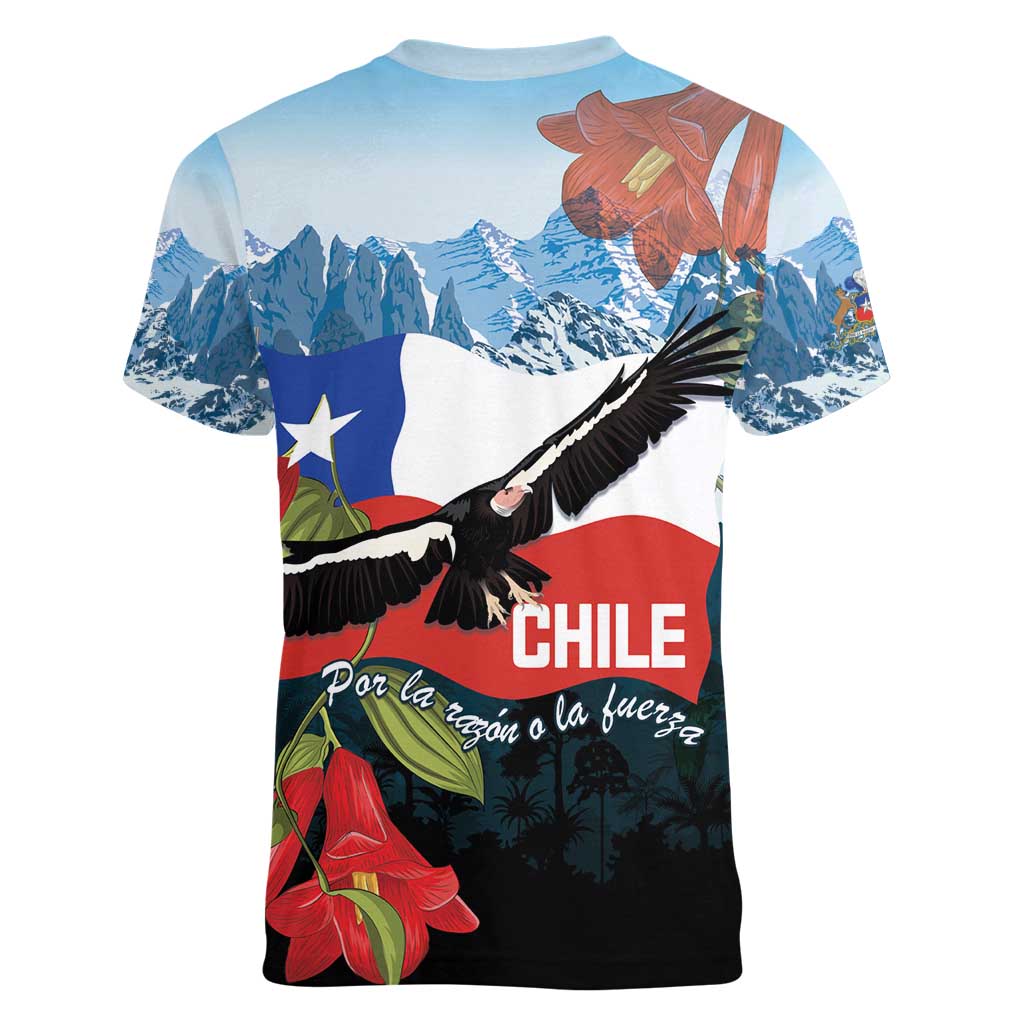 Chile Fiestas Patrias Women V-Neck T-Shirt Andean Condor Andes Mountains - Wonder Print Shop