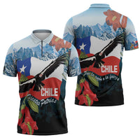 Chile Fiestas Patrias Zipper Polo Shirt Andean Condor Andes Mountains - Wonder Print Shop