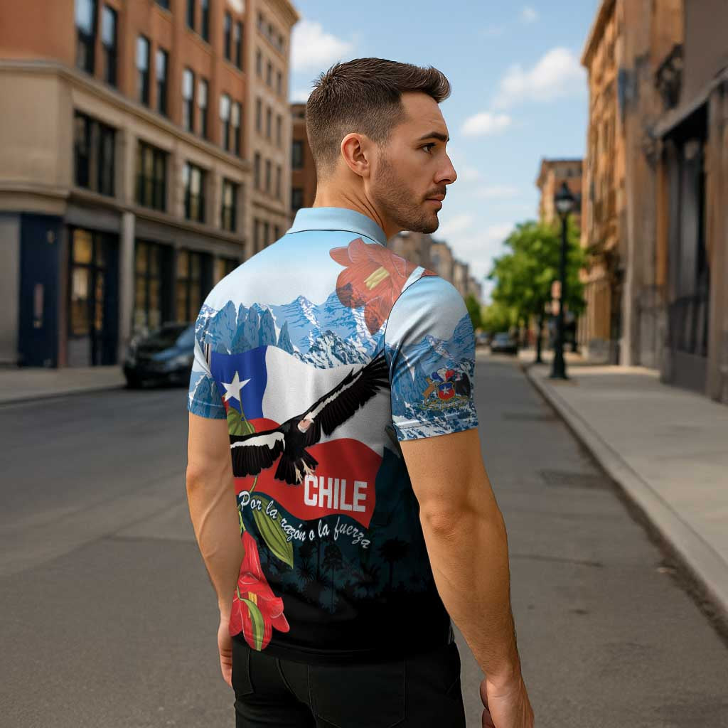 Chile Fiestas Patrias Zipper Polo Shirt Andean Condor Andes Mountains - Wonder Print Shop