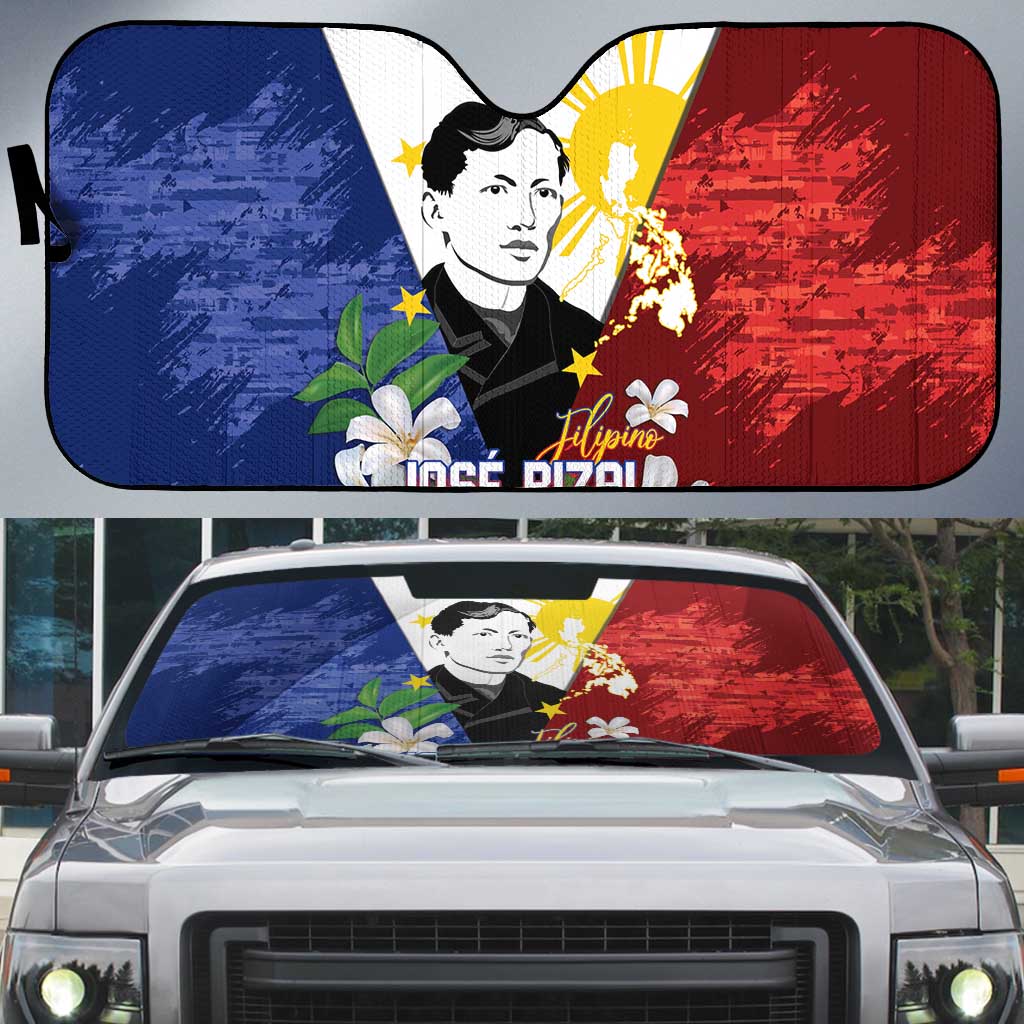 Philippines Rizal Day Auto Sun Shade Filipino Sampaguita Grunge Style - Wonder Print Shop