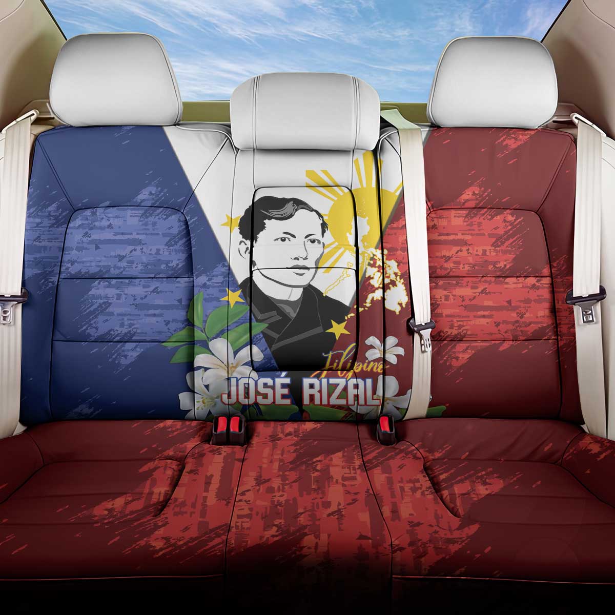 Philippines Rizal Day Back Car Seat Cover Filipino Sampaguita Grunge Style - Wonder Print Shop