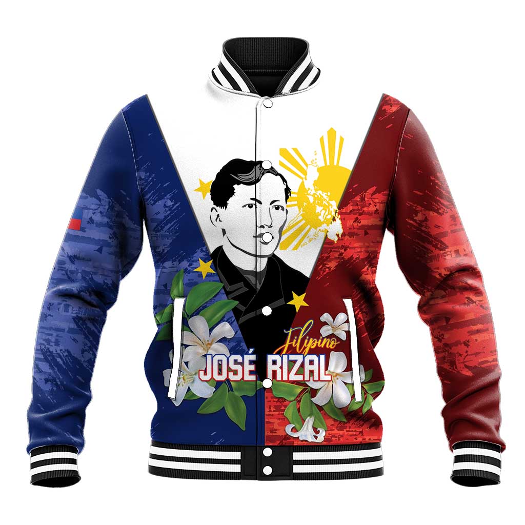 Philippines Rizal Day Baseball Jacket Filipino Sampaguita Grunge Style - Wonder Print Shop