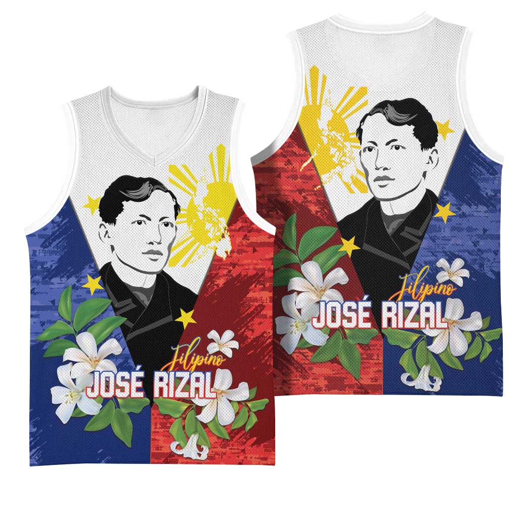 Philippines Rizal Day Basketball Jersey Filipino Sampaguita Grunge Style - Wonder Print Shop