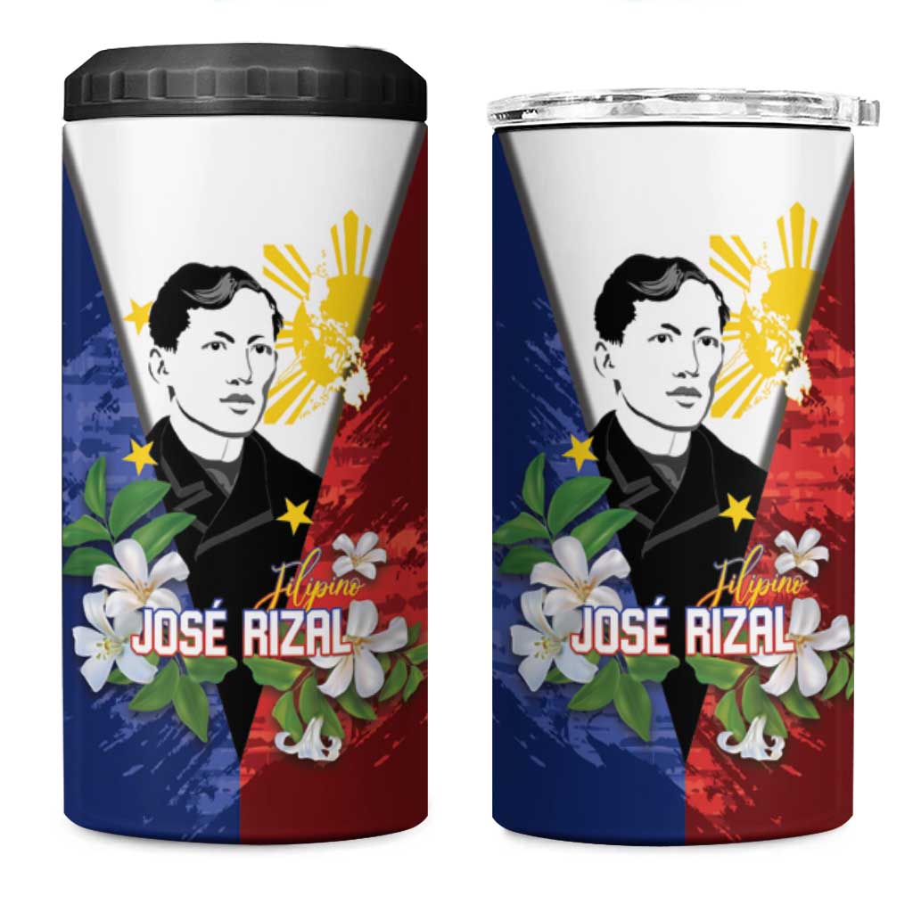 Philippines Rizal Day 4 in 1 Can Cooler Tumbler Filipino Sampaguita Grunge Style - Wonder Print Shop