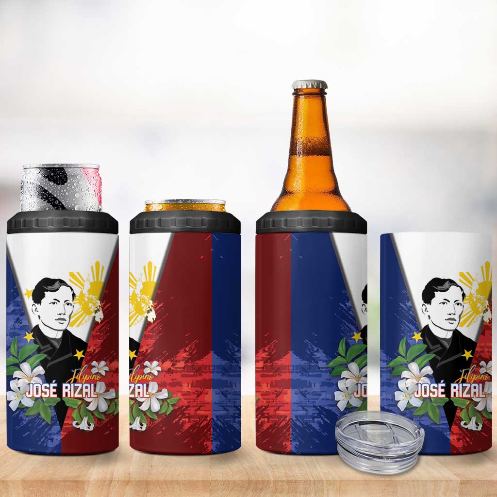 Philippines Rizal Day 4 in 1 Can Cooler Tumbler Filipino Sampaguita Grunge Style - Wonder Print Shop