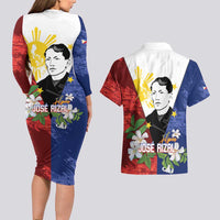 Philippines Rizal Day Couples Matching Long Sleeve Bodycon Dress and Hawaiian Shirt Filipino Sampaguita Grunge Style - Wonder Print Shop