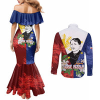 Philippines Rizal Day Couples Matching Mermaid Dress and Long Sleeve Button Shirt Filipino Sampaguita Grunge Style - Wonder Print Shop