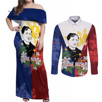 Philippines Rizal Day Couples Matching Off Shoulder Maxi Dress and Long Sleeve Button Shirt Filipino Sampaguita Grunge Style - Wonder Print Shop