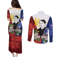 Philippines Rizal Day Couples Matching Puletasi and Long Sleeve Button Shirt Filipino Sampaguita Grunge Style - Wonder Print Shop