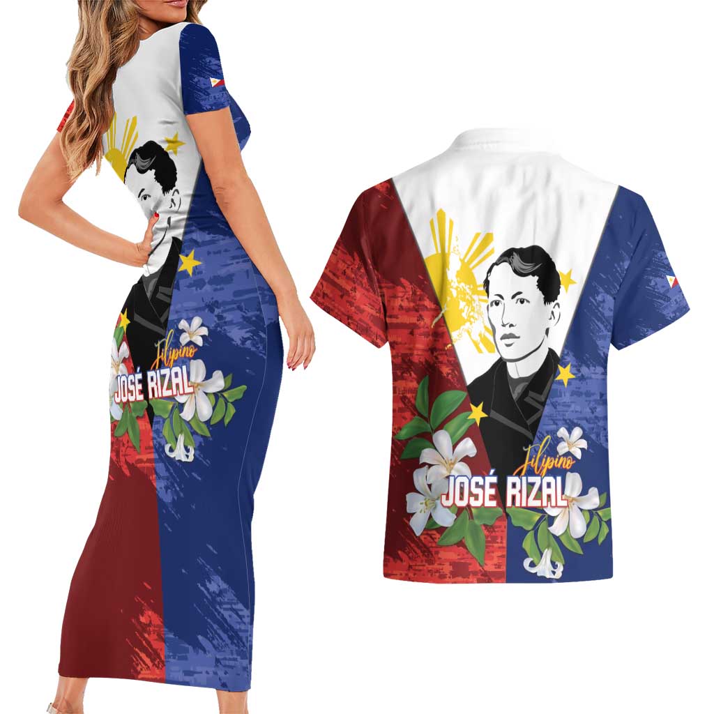 Philippines Rizal Day Couples Matching Short Sleeve Bodycon Dress and Hawaiian Shirt Filipino Sampaguita Grunge Style - Wonder Print Shop